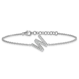 6.5" 14K White Gold Diamond Sideways Letter W w/ 1in ext. Bracelet