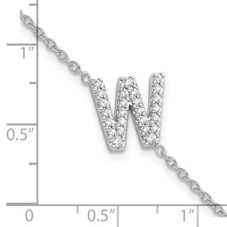 6.5" 14K White Gold Diamond Sideways Letter W w/ 1in ext. Bracelet