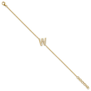 6.5" 14K Yellow Gold Diamond Sideways Letter W w/ 1in ext. Bracelet