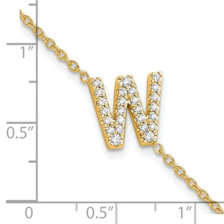 6.5" 14K Yellow Gold Diamond Sideways Letter W w/ 1in ext. Bracelet