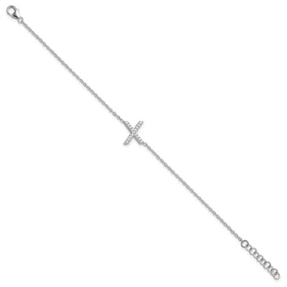6.5" 14K White Gold Diamond Sideways Letter X w/ 1in ext. Bracelet