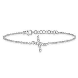 6.5" 14K White Gold Diamond Sideways Letter X w/ 1in ext. Bracelet