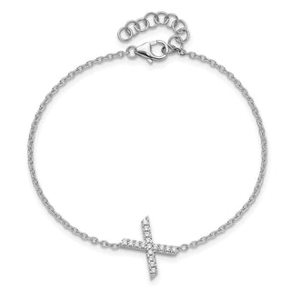 6.5" 14K White Gold Diamond Sideways Letter X w/ 1in ext. Bracelet