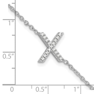 6.5" 14K White Gold Diamond Sideways Letter X w/ 1in ext. Bracelet