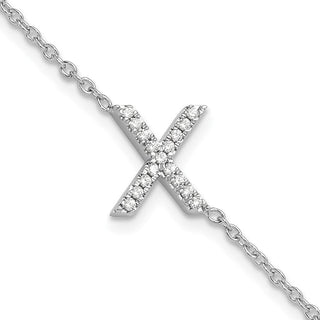 6.5" 14K White Gold Diamond Sideways Letter X w/ 1in ext. Bracelet