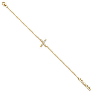 6.5" 14K Yellow Gold Diamond Sideways Letter X w/ 1in ext. Bracelet