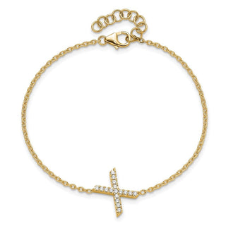6.5" 14K Yellow Gold Diamond Sideways Letter X w/ 1in ext. Bracelet