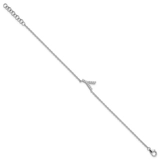 6.5" 14K White Gold Diamond Sideways Letter Y w/ 1in ext. Bracelet