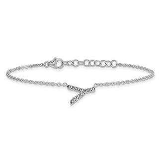 6.5" 14K White Gold Diamond Sideways Letter Y w/ 1in ext. Bracelet