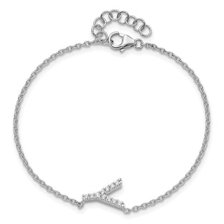 6.5" 14K White Gold Diamond Sideways Letter Y w/ 1in ext. Bracelet