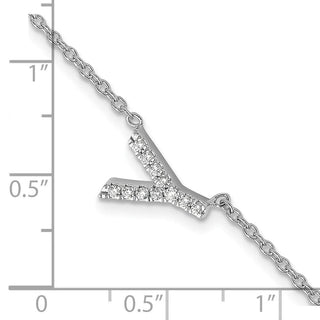 6.5" 14K White Gold Diamond Sideways Letter Y w/ 1in ext. Bracelet