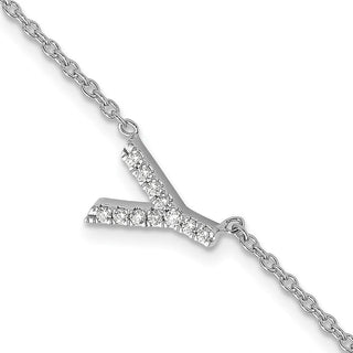 6.5" 14K White Gold Diamond Sideways Letter Y w/ 1in ext. Bracelet