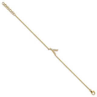 6.5" 14K Yellow Gold Diamond Sideways Letter Y w/ 1in ext. Bracelet