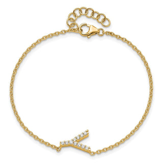 6.5" 14K Yellow Gold Diamond Sideways Letter Y w/ 1in ext. Bracelet