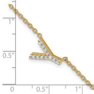 6.5" 14K Yellow Gold Diamond Sideways Letter Y w/ 1in ext. Bracelet