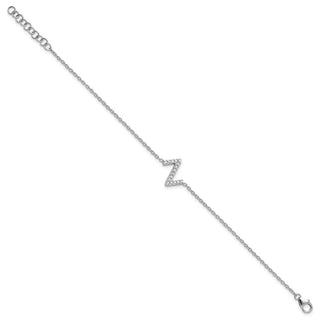 6.5" 14K White Gold Diamond Sideways Letter Z w/ 1in ext. Bracelet
