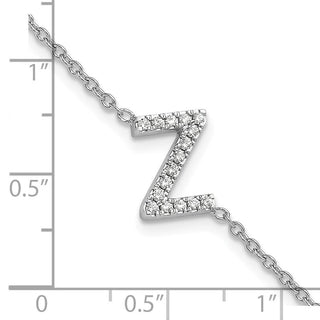6.5" 14K White Gold Diamond Sideways Letter Z w/ 1in ext. Bracelet