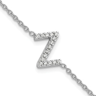 6.5" 14K White Gold Diamond Sideways Letter Z w/ 1in ext. Bracelet
