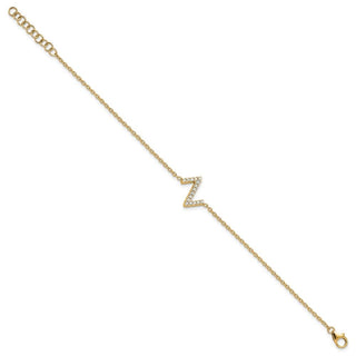 6.5" 14K Yellow Gold Diamond Sideways Letter Z w/ 1in ext. Bracelet