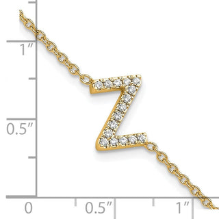 6.5" 14K Yellow Gold Diamond Sideways Letter Z w/ 1in ext. Bracelet
