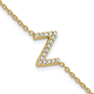 6.5" 14K Yellow Gold Diamond Sideways Letter Z w/ 1in ext. Bracelet