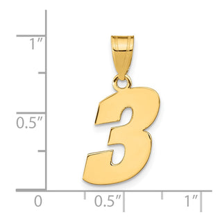 14k Yellow Gold Polished Block Number 3 Pendant