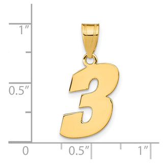 14k Yellow Gold Polished Block Number 3 Pendant