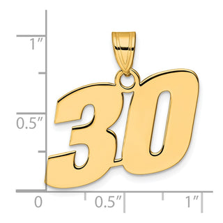 14k Yellow Gold Polished Block Number 30 Pendant