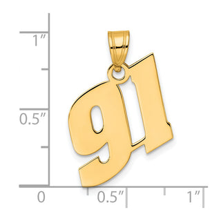 14k Yellow Gold Polished Block Number 91 Pendant
