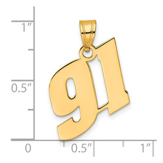 14k Yellow Gold Polished Block Number 91 Pendant