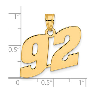 14k Yellow Gold Polished Block Number 92 Pendant