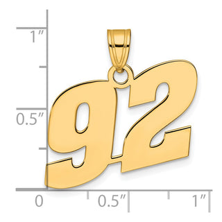 14k Yellow Gold Polished Block Number 92 Pendant