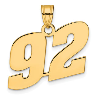 14k Yellow Gold Polished Block Number 92 Pendant