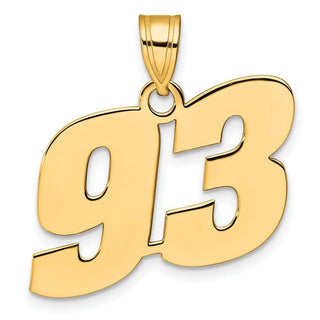 14k Yellow Gold Polished Block Number 93 Pendant