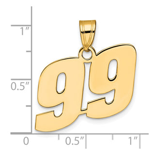 14k Yellow Gold Polished Block Number 99 Pendant