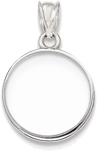 14k White Gold Polished Prong 18.0mm Coin Bezel Pendant - Fits 1/10 oz Cat, 1/10 oz Panda, and US Dime