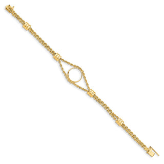 14k Polished Double Rope Chain with 4 Stations 13.0mm Prong Coin Bezel Bracelet - Fits 2 Pesos and US $1