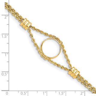 14k Polished Double Rope Chain with 4 Stations 13.0mm Prong Coin Bezel Bracelet - Fits 2 Pesos and US $1