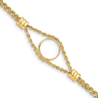 14k Polished Double Rope Chain with 4 Stations 13.0mm Prong Coin Bezel Bracelet - Fits 2 Pesos and US $1