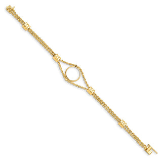 7.25" 14k Yellow Gold Rope Chain & 14mm Coin w/ 4 Stations Bracelet - Fits 1/20 oz Maple Leaf and Other Coins