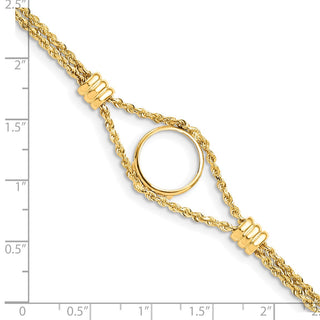 7.25" 14k Yellow Gold Rope Chain & 14mm Coin w/ 4 Stations Bracelet - Fits 1/20 oz Maple Leaf and Other Coins