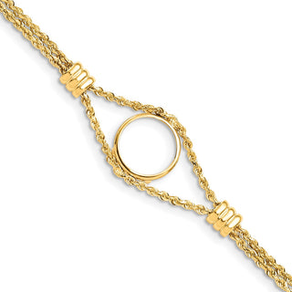 7.25" 14k Yellow Gold Rope Chain & 14mm Coin w/ 4 Stations Bracelet - Fits 1/20 oz Maple Leaf and Other Coins