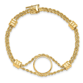 7.25" 14k Yellow Gold Rope Chain & 15mm Coin w/ 4 Stations Bracelet - Fits US $1 Type 2