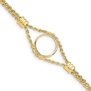 7.25" 14k Yellow Gold Rope Chain & 15mm Coin w/ 4 Stations Bracelet - Fits US $1 Type 2