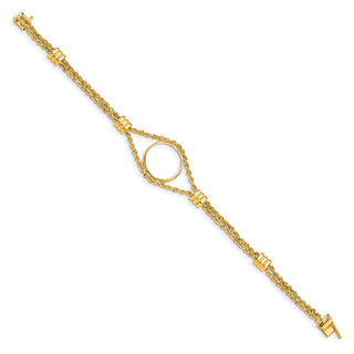 7.25" 14k Yellow Gold Rope Chain & 16.5mm Coin w/ 4 Stations Bracelet - Fits 1/10 oz American Eagle and 1/10 oz Krugerrand
