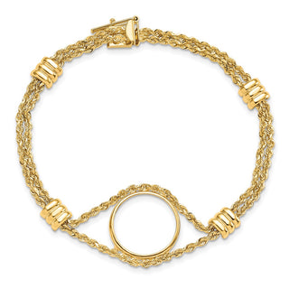 7.25" 14k Yellow Gold Rope Chain & 16.5mm Coin w/ 4 Stations Bracelet - Fits 1/10 oz American Eagle and 1/10 oz Krugerrand