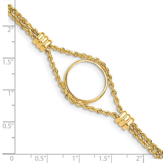 7.25" 14k Yellow Gold Rope Chain & 16.5mm Coin w/ 4 Stations Bracelet - Fits 1/10 oz American Eagle and 1/10 oz Krugerrand