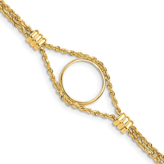 7.25" 14k Yellow Gold Rope Chain & 16.5mm Coin w/ 4 Stations Bracelet - Fits 1/10 oz American Eagle and 1/10 oz Krugerrand
