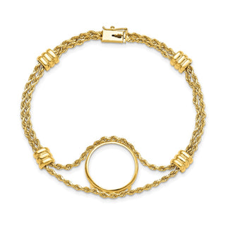 7.25" 14k Yellow Gold Rope Chain & 17.8mm Coin w/ 4 Stations Bracelet - Fits US $2.50 Liberty and Other Coins