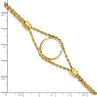 7.25" 14k Yellow Gold Rope Chain & 17.8mm Coin w/ 4 Stations Bracelet - Fits US $2.50 Liberty and Other Coins